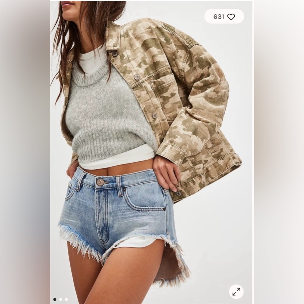 We The Free Opal Swing Printed Denim Jacket Military